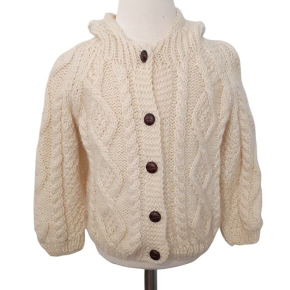 Vintage Cardigan Sweater Toddler 2T Cream Hoodie Irish Wool - Picture 1 of 10